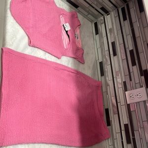 Texture pink mid skirt set